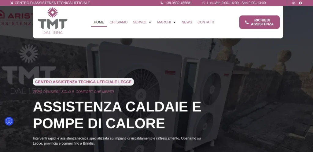 Case study impianti termici: sito TMT Servizi per assistenza caldaie